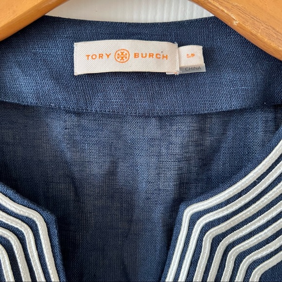 SOLD! Tory Burch Linen Embroidered Beach Tunic In Navy Blue - Picture 5 of 7